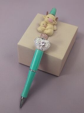 Whimsical Mint Animal-Top Ballpoint Pen with Rhinestone Accent